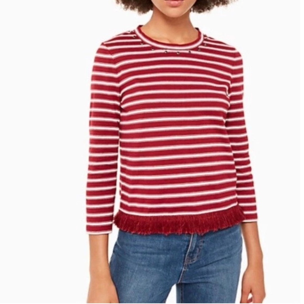 Women’s Kate Spade red stripe fringe knit top size Small S